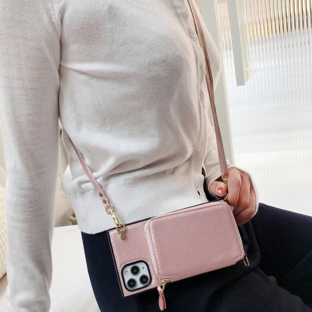 Zipper card bag square phone case for samsung