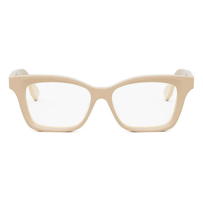 Fendi Eyeglasses Cat Eye Full Rim, Beige Frame and Clear Demo Lenses Lens FE50057I057