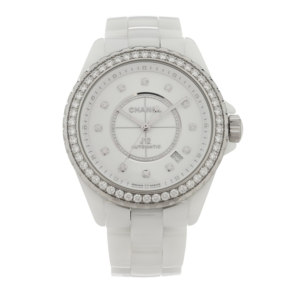 Stainless Steel Ceramic Diamond Bezel 38mm J12 Automatic Watch White