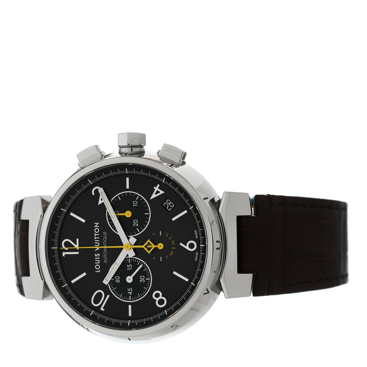 Stainless Steel Alligator 41mm Tambour Twenty Chronograph Automatic Watch Brown