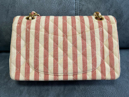Chanel Striped Linen Classic Flap Bag