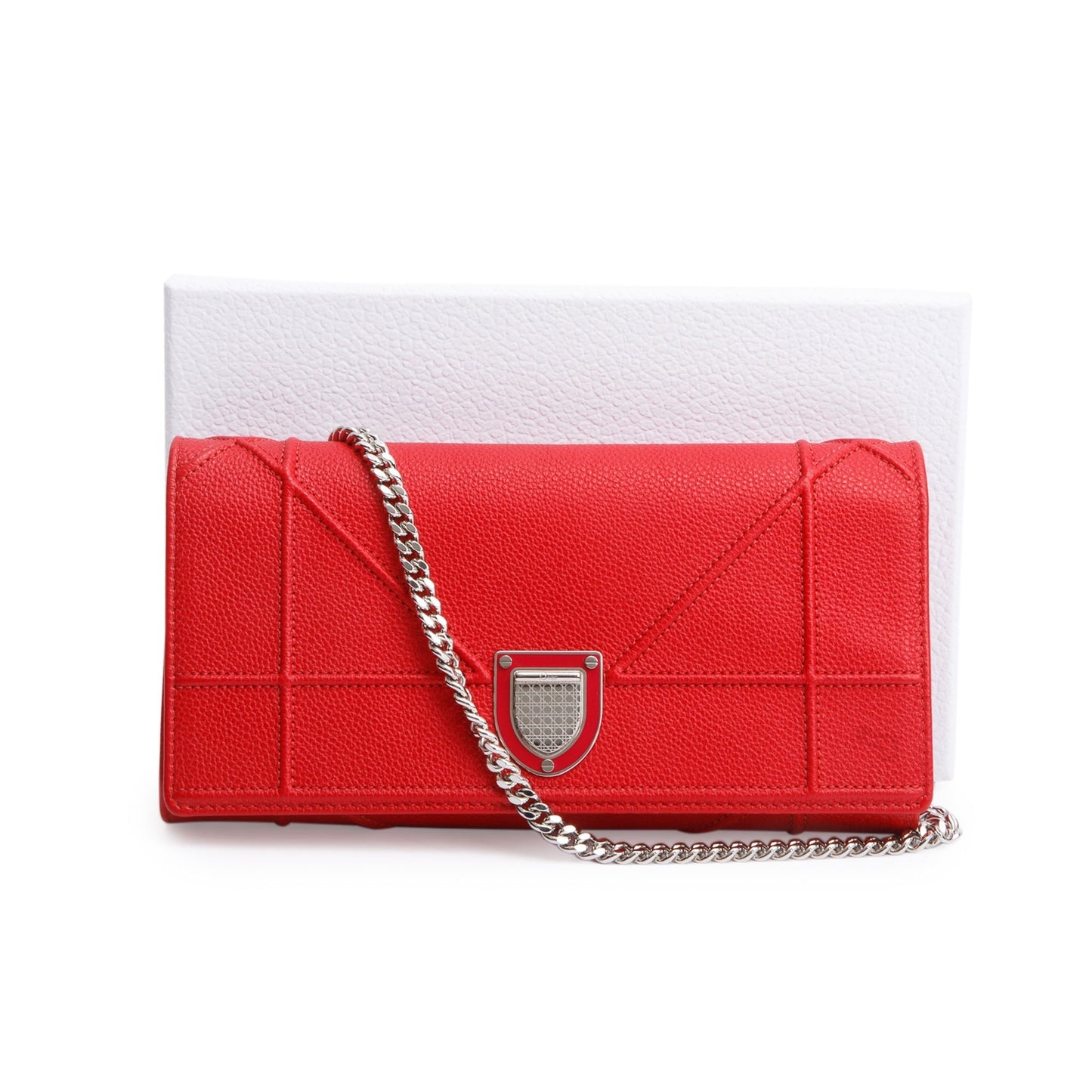 Christian Dior Red Grained Calfskin Leather Diorama Croisiere Wallet on Chain