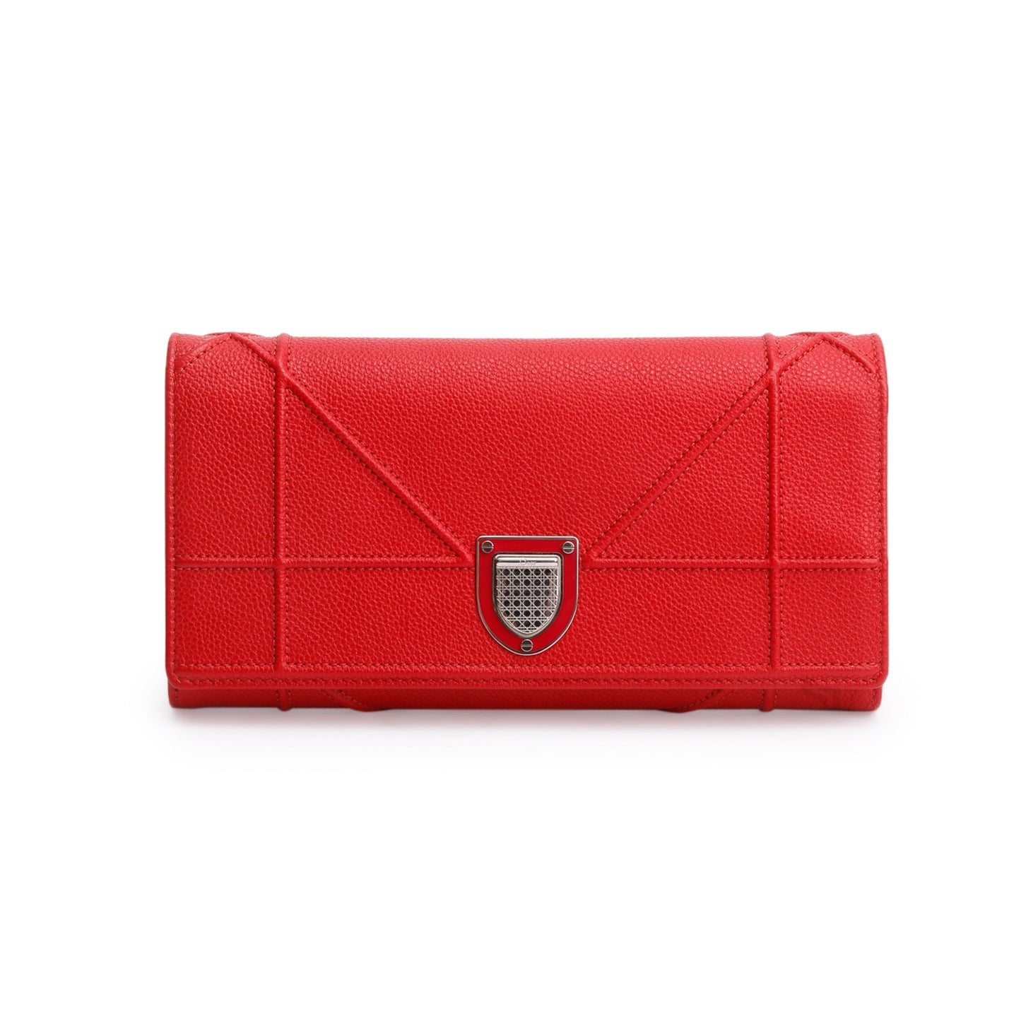 Christian Dior Red Grained Calfskin Leather Diorama Croisiere Wallet on Chain