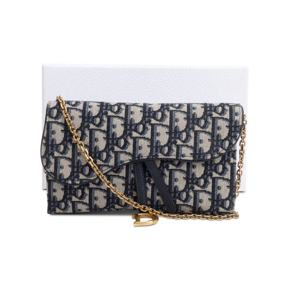 Christian Dior Oblique Jacquard Saddle Pouch with Chain