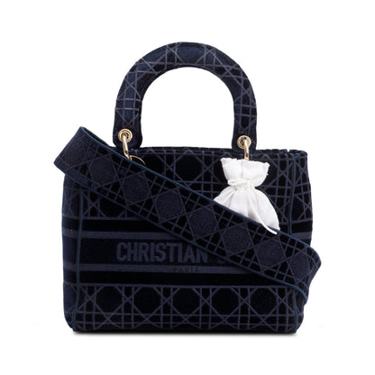 Christian Dior 2020 Navy Toile De Jouy Embroidery Medium Lady D-Lite Bag