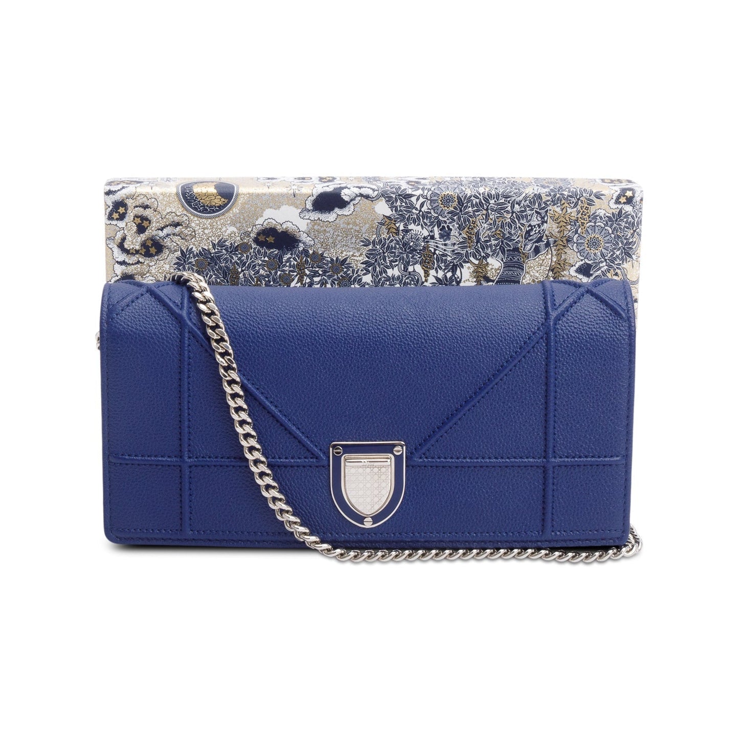 Christian Dior Blue Grained Calfskin Leather Diorama Croisiere Wallet on Chain