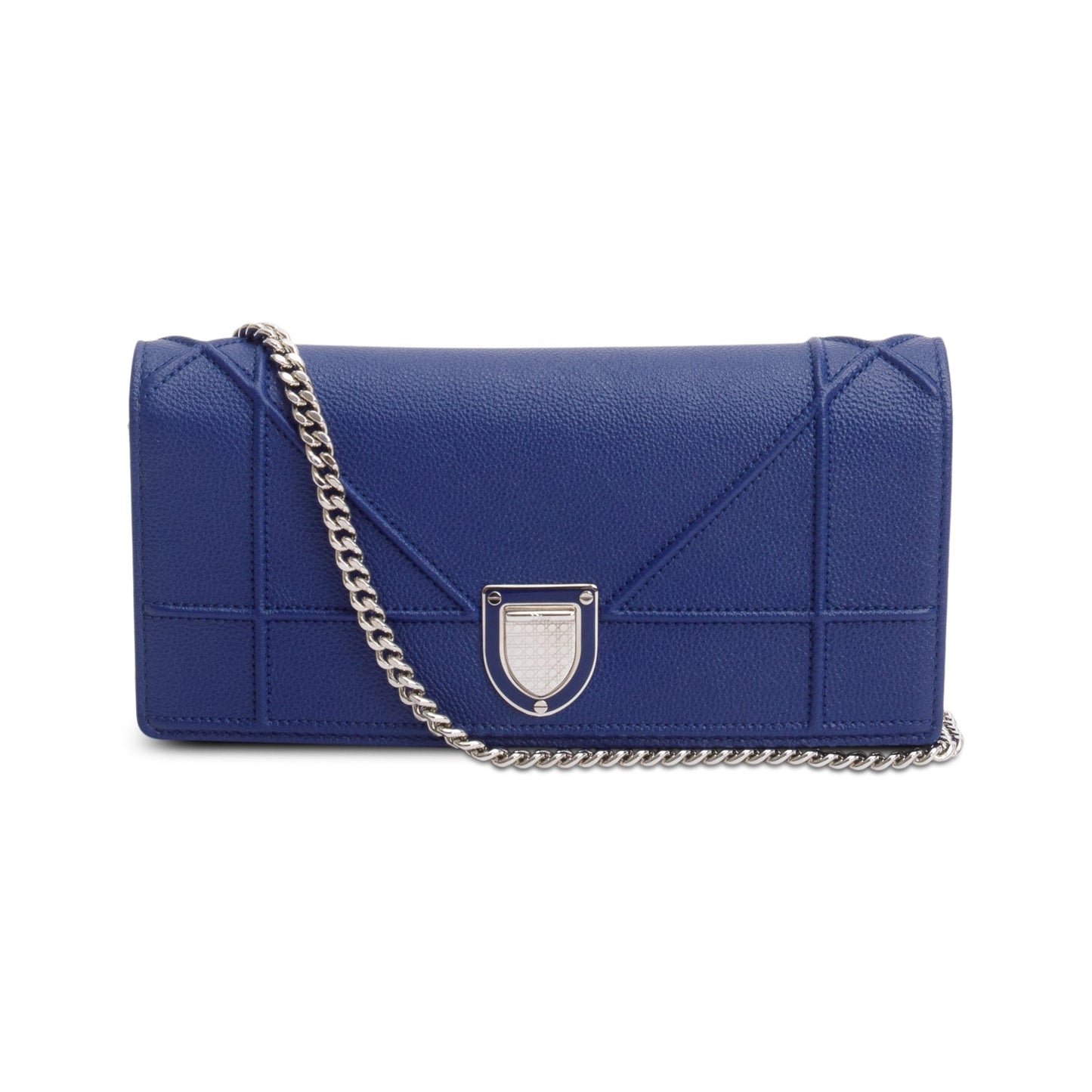Christian Dior Blue Grained Calfskin Leather Diorama Croisiere Wallet on Chain