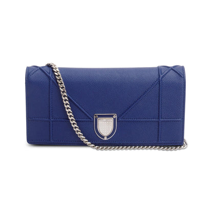 Christian Dior Blue Grained Calfskin Leather Diorama Croisiere Wallet on Chain