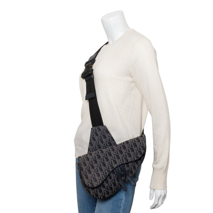 Christian Dior Black Oblique Jacquard Saddle Bag
