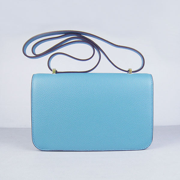 Luxury Hermes Calf Leather Message Bag Light Blue Golden