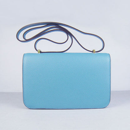 Luxury Hermes Calf Leather Message Bag Light Blue Golden