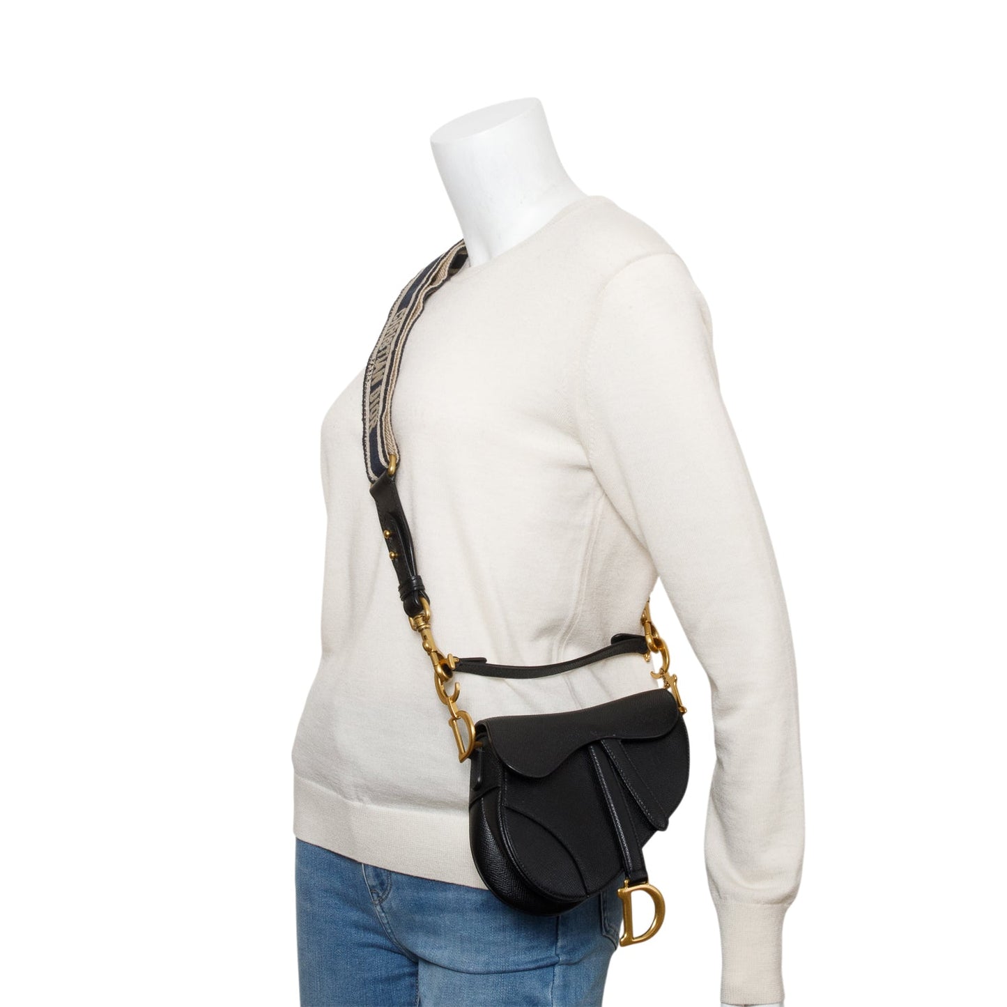 Christian Dior Black Grained Calfskin Leather Mini Saddle Bag