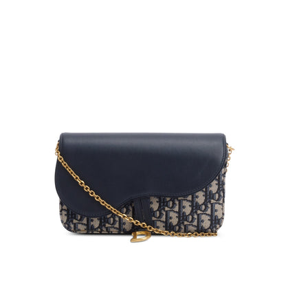 Christian 2024 Dior Oblique Jacquard Medium Saddle Pouch with Chain