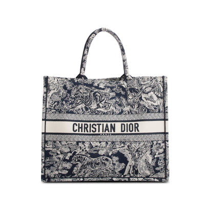Christian Dior 2022 Large Ecru and Blue Toile de Jouy Embroidery Canvas Book Tote