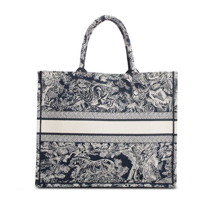 Christian Dior 2022 Large Ecru and Blue Toile de Jouy Embroidery Canvas Book Tote