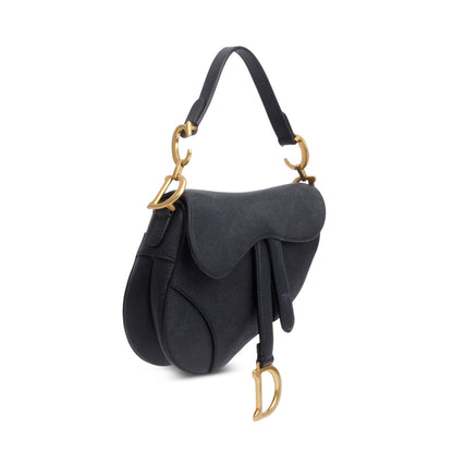 Christian Dior Black Grained Calfskin Leather Mini Saddle Bag