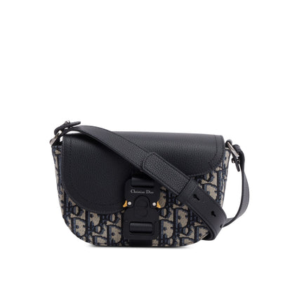 Christian Dior 2024 Black Calfskin Leather Oblique Mini Saddle Messenger Bag