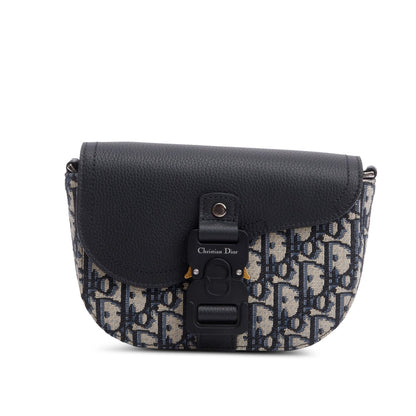 Christian Dior 2024 Black Calfskin Leather Oblique Mini Saddle Messenger Bag