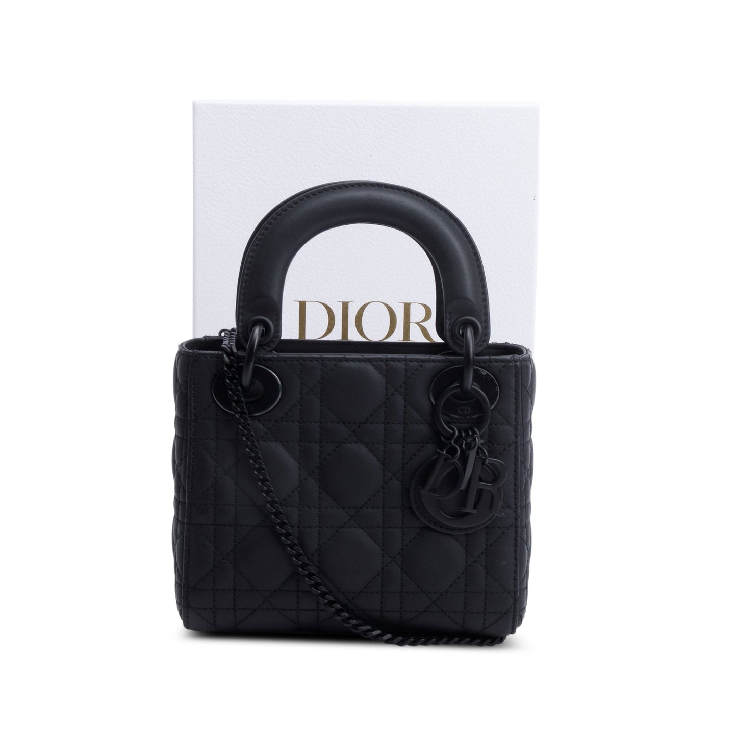 Christian Dior 2020 Black Ultramatte Cannage Leather Mini Lady Dior Bag