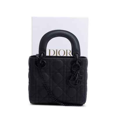 Christian Dior 2020 Black Ultramatte Cannage Leather Mini Lady Dior Bag