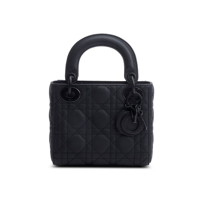 Christian Dior 2020 Black Ultramatte Cannage Leather Mini Lady Dior Bag