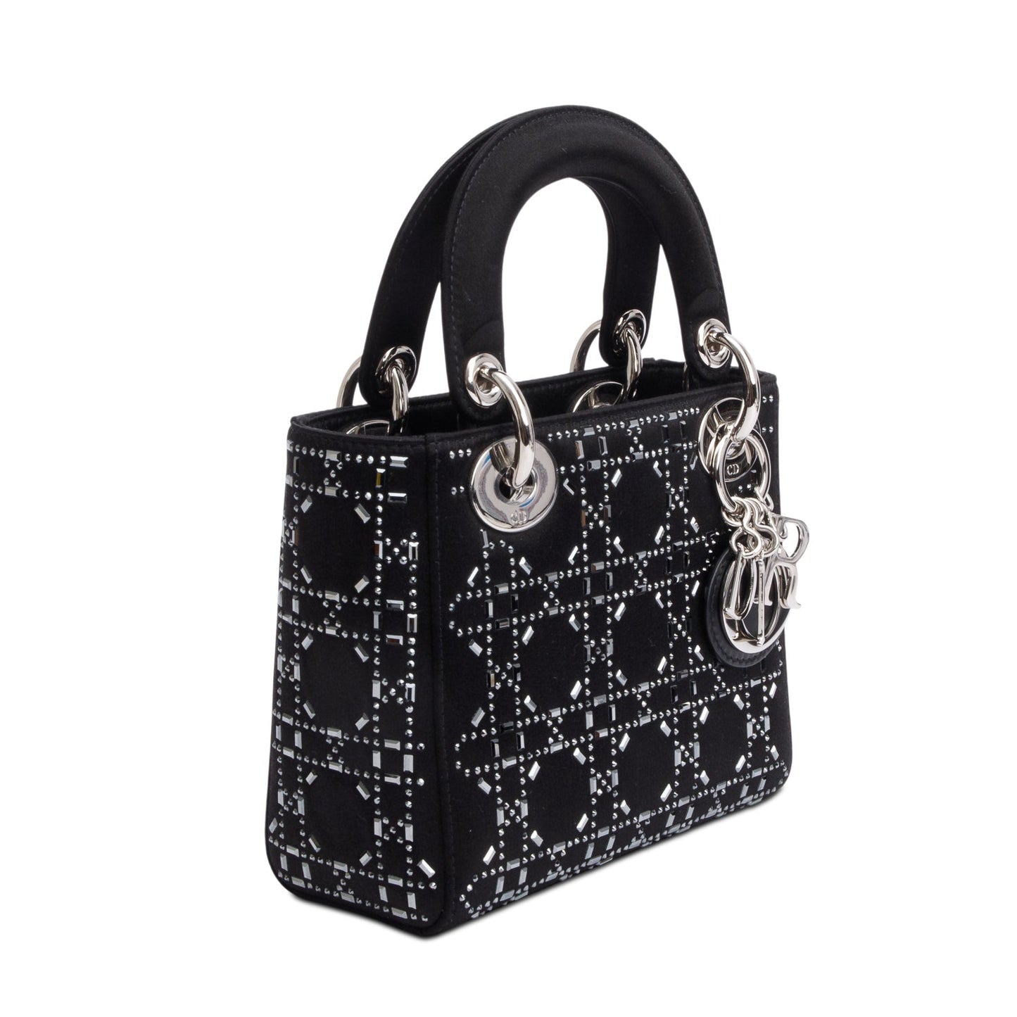 Christian Dior 2020 Black Strass Cannage Satin Mini Lady Dior Bag