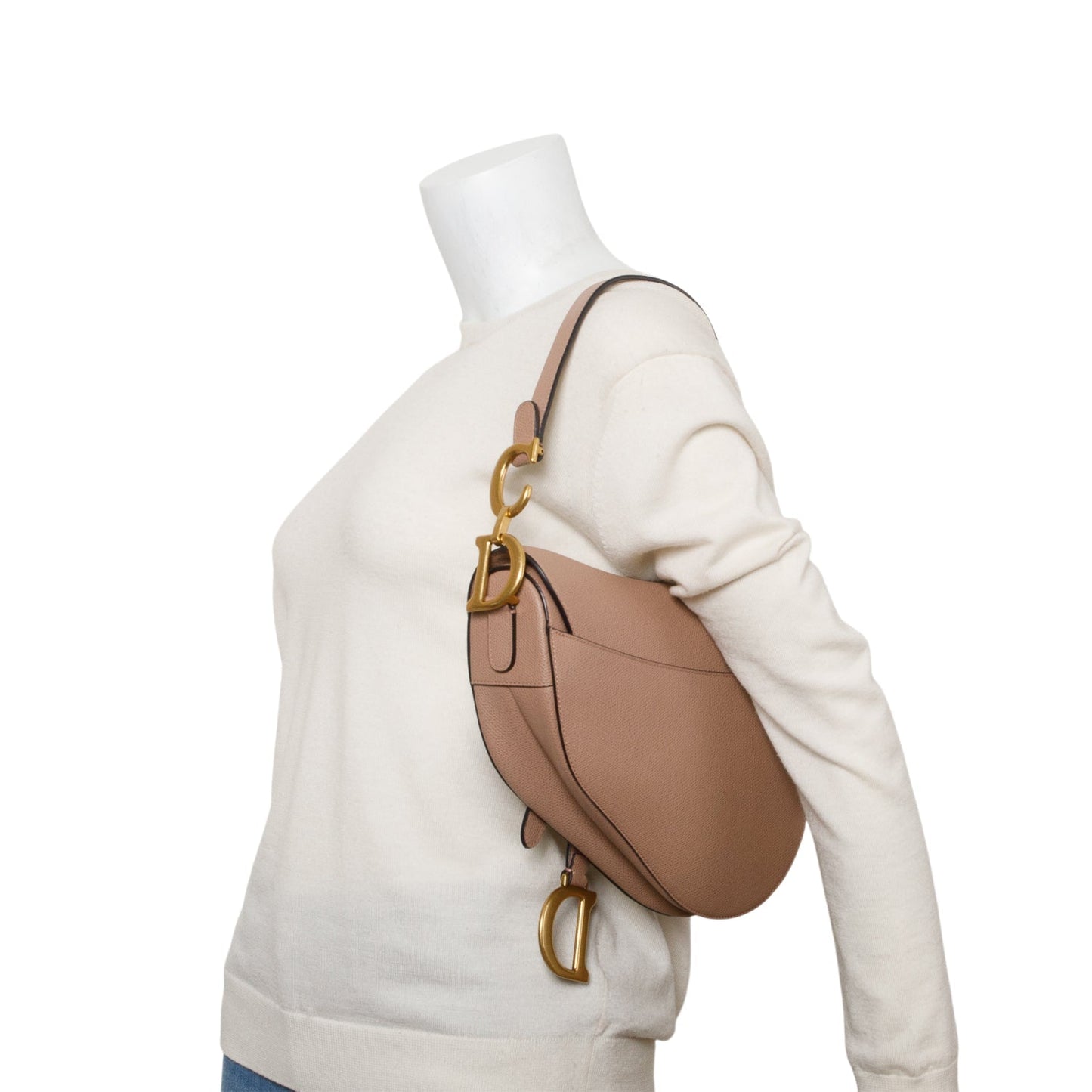 Christian Dior 2020 Beige Grained Calfskin Leather Medium Saddle Bag
