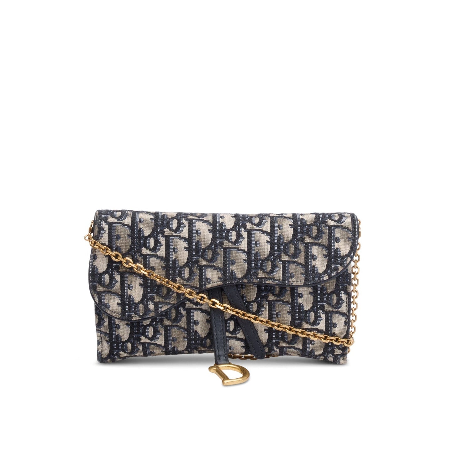 Christian Dior Oblique Jacquard Saddle Pouch with Chain
