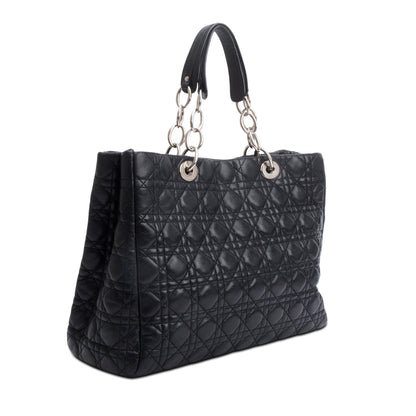 Christian Dior Black Cannage Calfskin Leather Large Lady Dior Soft Shopping Tote