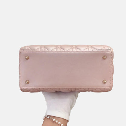 Lady Dior Medium Handbag Pearlescent Pink Cannage Leather Gold Hardware