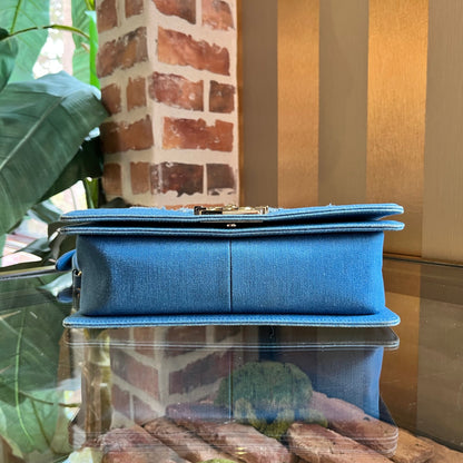 Chanel Boy Flap Medium Light Blue Pleated Shoulder Bag
