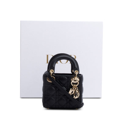 Christian Dior 2022 Black Leather Micro Lady Dior Bag
