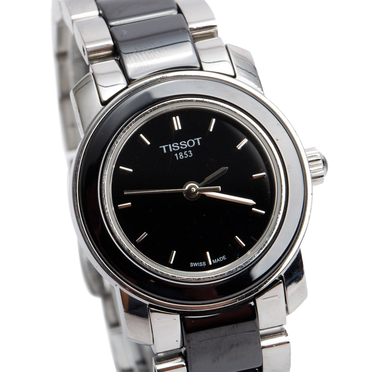 Tissot Stainless Steel & Black Ceramic Cera 28 MM Quartz Watch Black Dial w/ Box