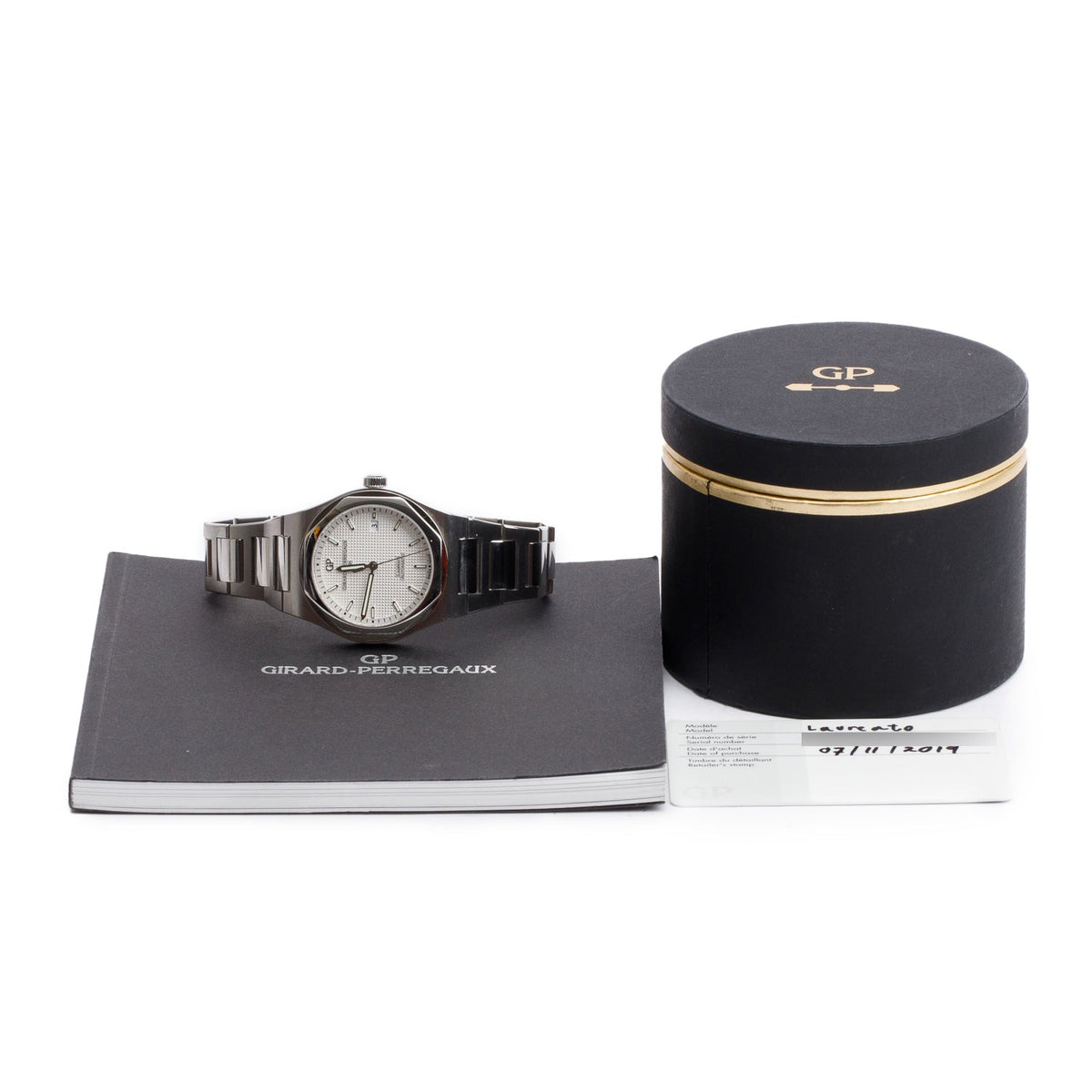Girard Perregaux Limited Edition 225th Anniversary Stainless Steel Laureato 41 MM Automatic Watch Silver Dial 81000 w/ Box & Papers