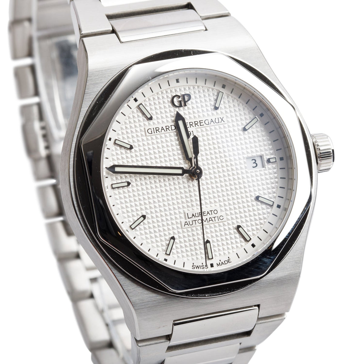 Girard Perregaux Limited Edition 225th Anniversary Stainless Steel Laureato 41 MM Automatic Watch Silver Dial 81000 w/ Box & Papers