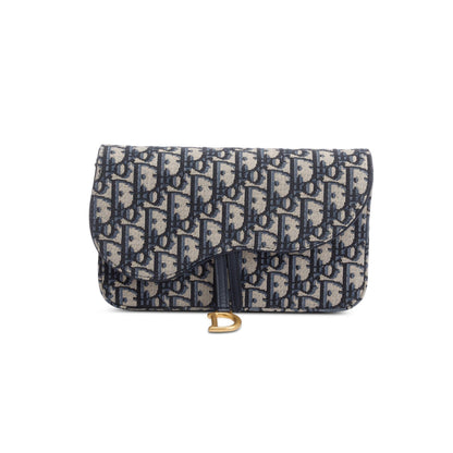 Christian Dior 2023 Oblique Jacquard Medium Saddle Pouch with Chain