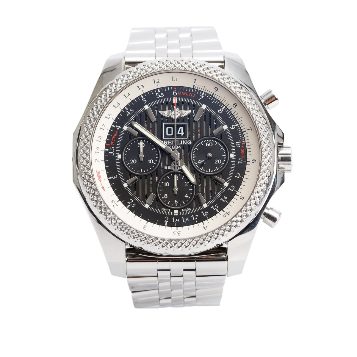 Breitling Stainless Steel Bently 6.75 49 MM Automatic Chronograph Watch A44364 w/ Box & Papers