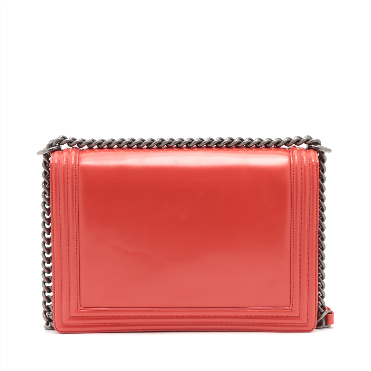 Chanel Boy Leather Red Gold Silver Chain Shoulder Bag