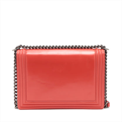 Chanel Boy Leather Red Gold Silver Chain Shoulder Bag Style