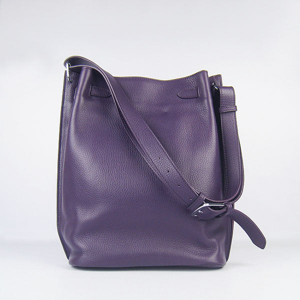 Luxury Hermes Nappa Leather Shoulder Bag Purple Silver