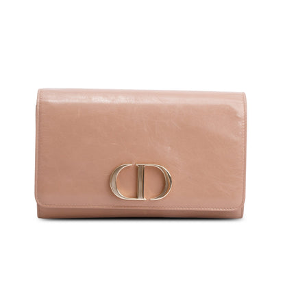 Christian Dior Beige Crinkled Leather 30 Montaigne Wallet on Chain