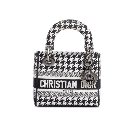 Christian Dior 2022 Black/White Houndstooth Canvas Mini Lady D-Lite Bag