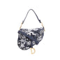 Christian Dior 2023 Blue Denim Embroidered Strass Beaded Butterfly & Flowers Medium Saddle Bag