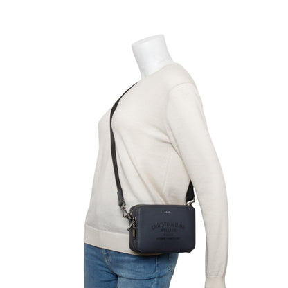 Christion Dior 2020 Grey Leather Double Zipped Pouch Crossbody