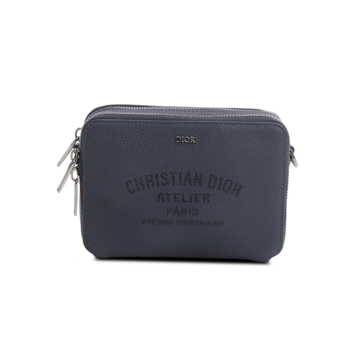Christion Dior 2020 Grey Leather Double Zipped Pouch Crossbody