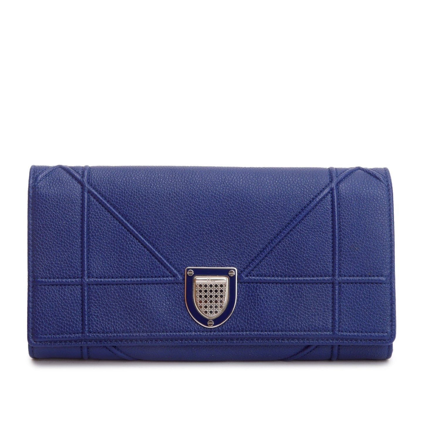 Christian Dior Blue Grained Calfskin Leather Diorama Croisiere Wallet on Chain