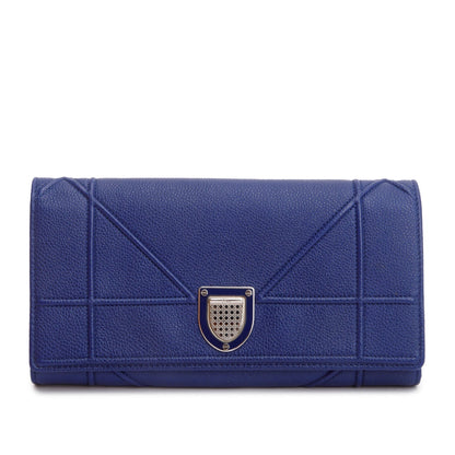 Christian Dior Blue Grained Calfskin Leather Diorama Croisiere Wallet on Chain