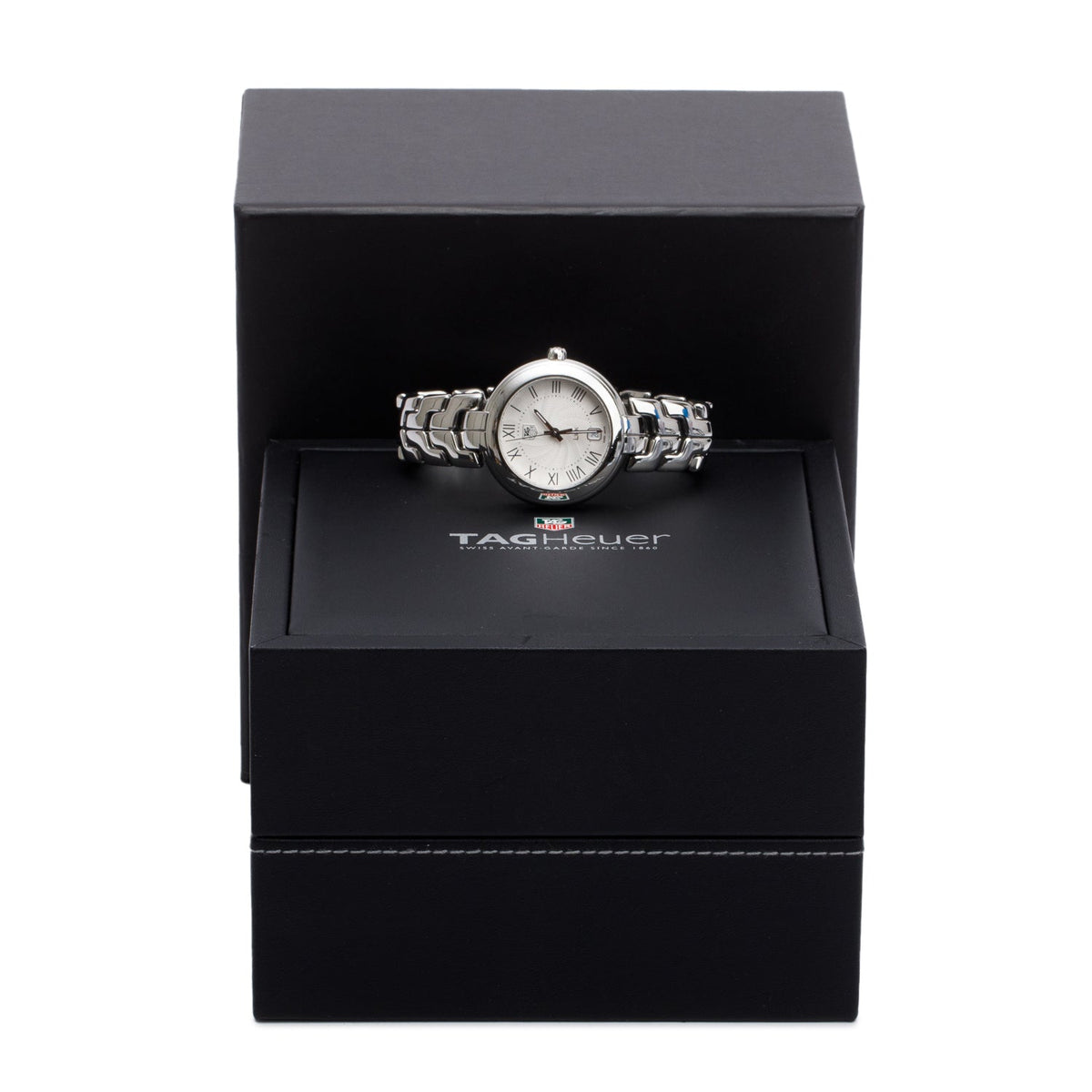 Tag Heuer Stainless Steel Link 34.5 MM Quartz Watch Guilloche Silver Dial WAT1314 w/ Box