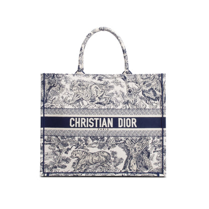 Christian Dior 2024 Large Ecru and Blue Toile de Jouy Embroidery Canvas Book Tote