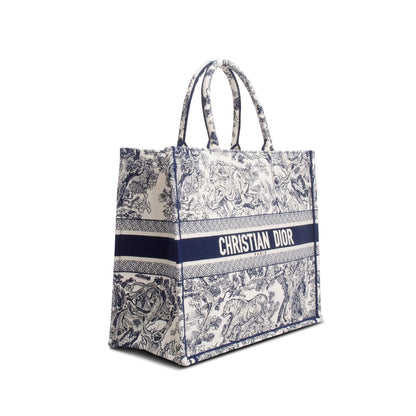 Christian Dior 2024 Large Ecru and Blue Toile de Jouy Embroidery Canvas Book Tote